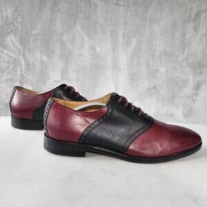 Cole Haan Dress Shoes Mens Size 12 Burgundy Black Leather Oxfords Saddle Lace Up